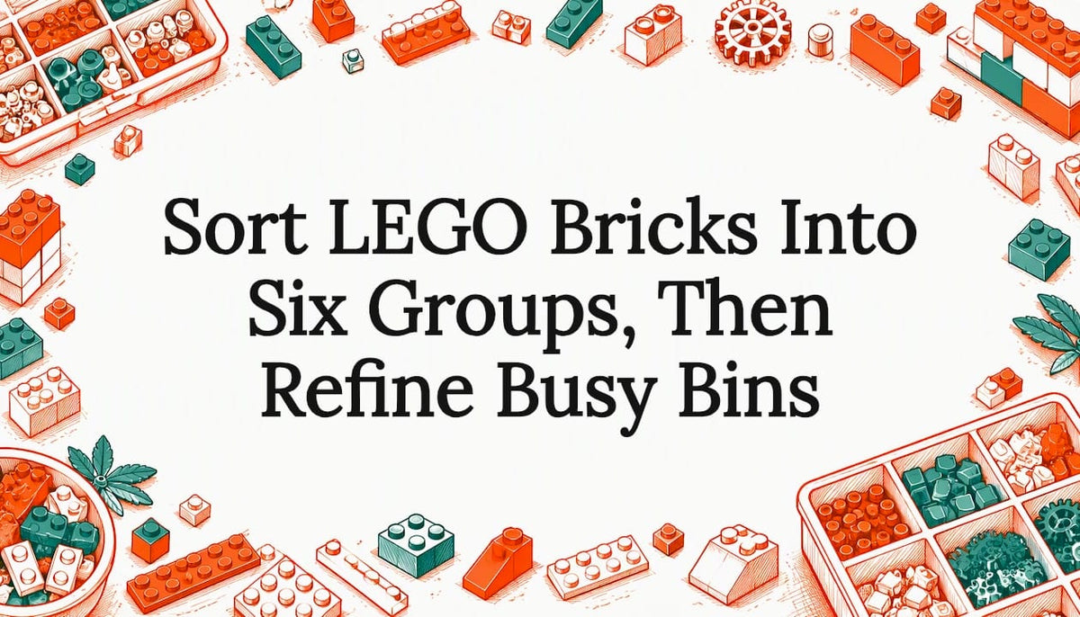 Decorative brick-sorting title card