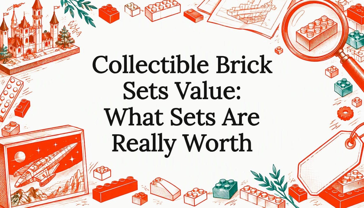 Sketch of collectible bricks framing the title