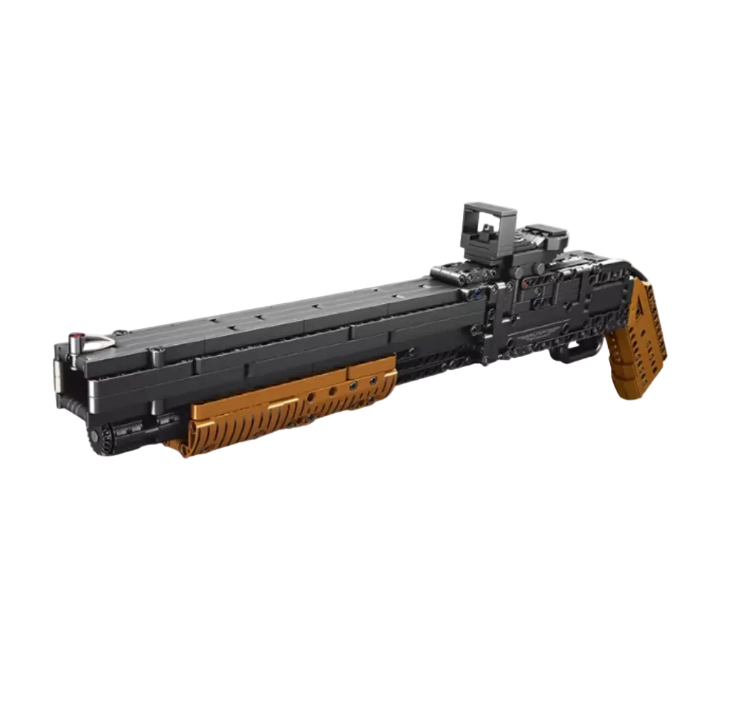 Toy gun with black and brown design on a beige background