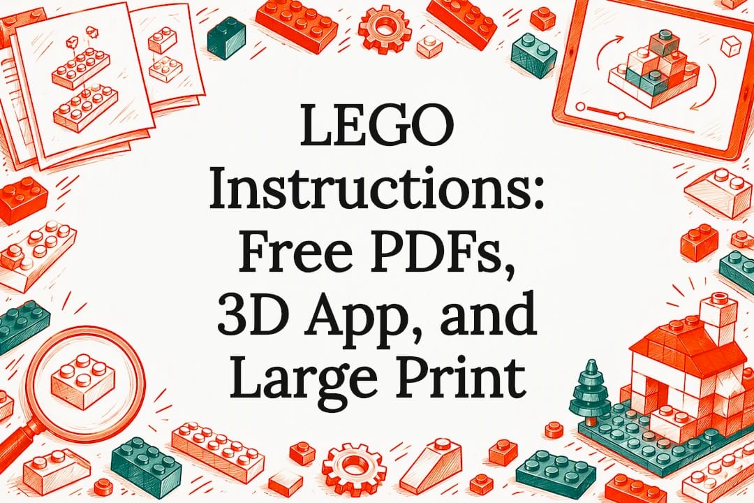 Illustrated title card with bricks and instructions